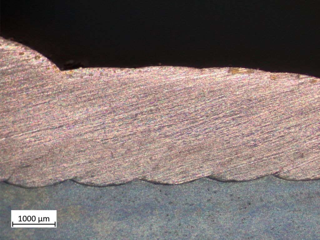 Schliffbild der aufgetragenen Kupferlegierung